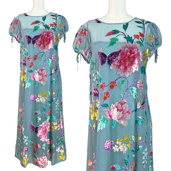 Free People Secret Garden Maxi Dress Size Small NWT Velvet Devore Fairy Sheer - Picture 6 of 16